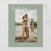 Budget Sage Groene Trouwfoto Dank u kaart (Voorkant)