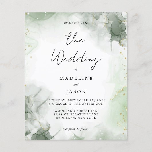 Budget Sage Groene Waterverf Gouden Splash Bruilof (Voorkant)
