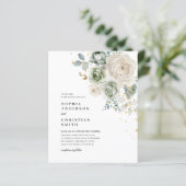 Budget Sage Groene & Witte Bloemen Bruiloft uitnod (Staand voorkant)