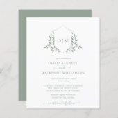 Budget Sage Leafy Crest Wedding Uitnodiging (Voorkant / Achterkant)