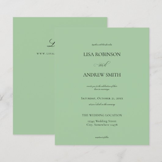 Budget Sage Mint Green Calligraphy Wedding (Voorkant / Achterkant)