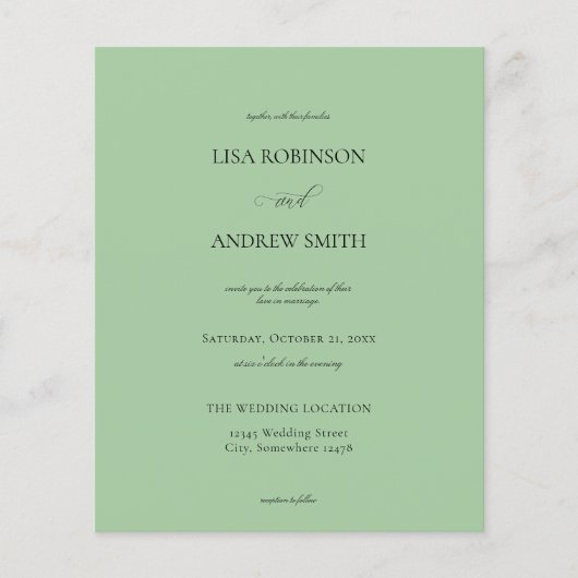 Budget Sage Mint Green Calligraphy Wedding (Voorkant)