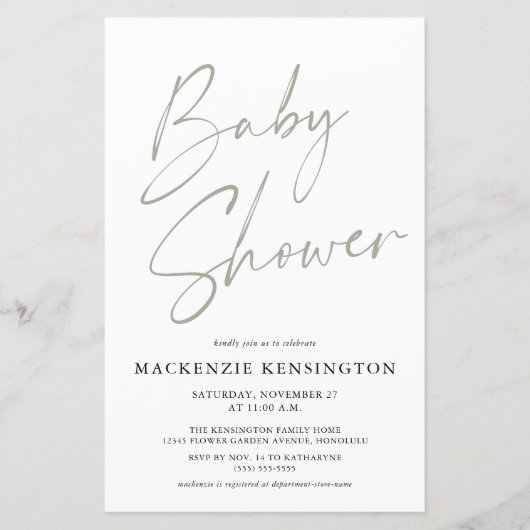 Budget Sage Olive Green Simple Script-Baby shower (Voorkant)