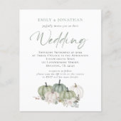 Budget Sage Pompoenen Bloemen QR Trouw Uitnodiging (Voorkant)