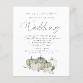 Budget Sage Pompoenen Bloemen QR Trouw Uitnodiging