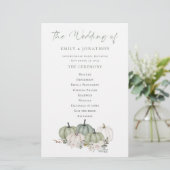 Budget Sage Pumpkins Cream Florals Wedding Program (Staand voorkant)