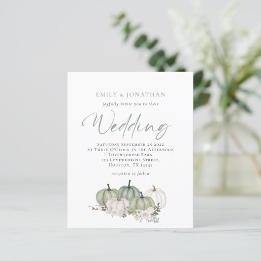 Budget Sage Pumpkins Florals Wedding Invite (Staand voorkant)
