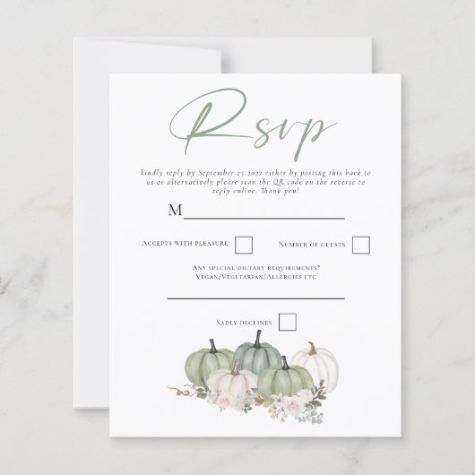 Budget Sage Pumpkins QR Code Weddenschap RSVP (Voorkant)