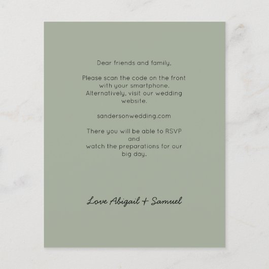 Budget Sage QR Code All in One Weduwen Uitnodiging (Achterkant)