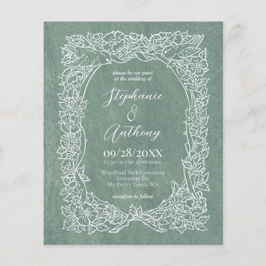 Budget Sage Wit Bloemen Bruiloft Uitnodiging (Voorkant)