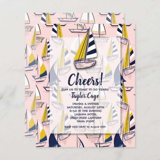 Budget Sailships Nautical Birthday Invitations (Voorkant / Achterkant)