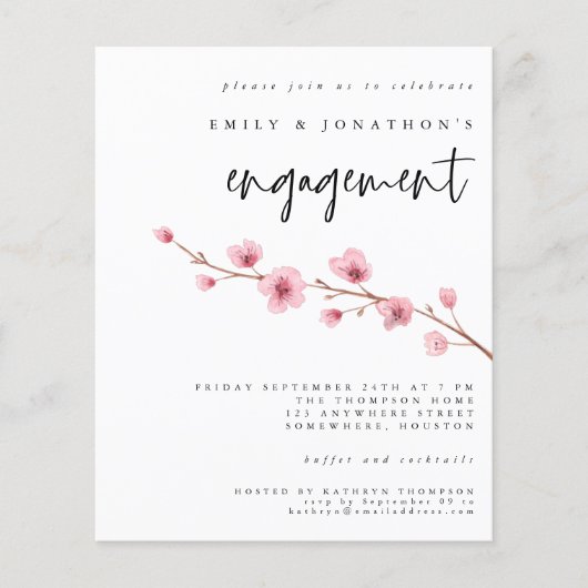 Budget Sakura Cherry Blossom Verloving Uitnodiging (Voorkant)