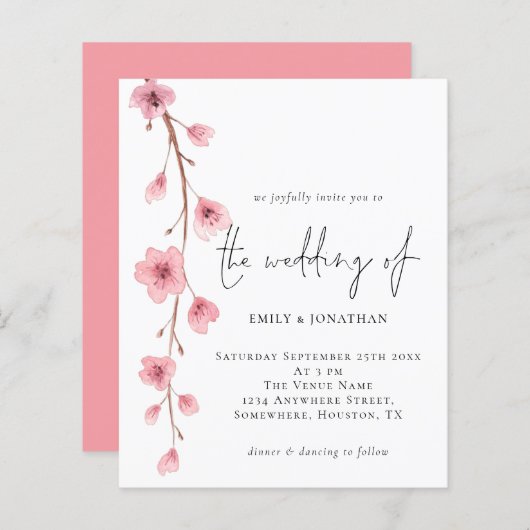 Budget Sakura Cherry Blossom Wedding Uitnodiging (Voorkant / Achterkant)