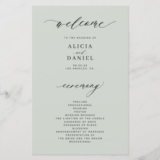 Budget salie groen elegant huwelijksprogramma (Voorkant)