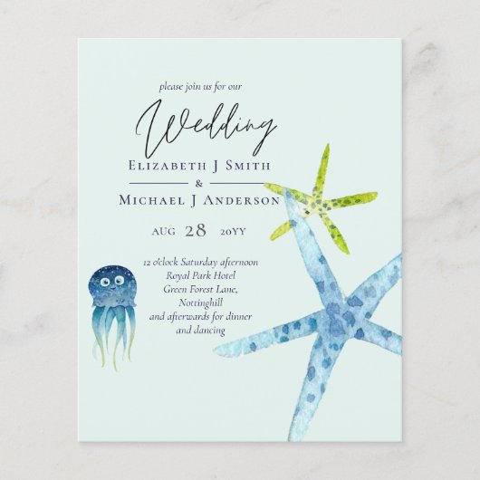 BUDGET Salife Beach Ocean Wedding Invitations (Voorkant)