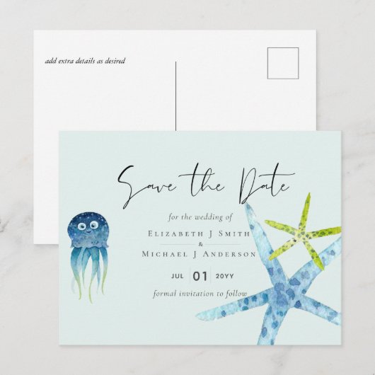 BUDGET Salife Beach Ocean Wedding Save the Date Briefkaart (Voorkant / Achterkant)