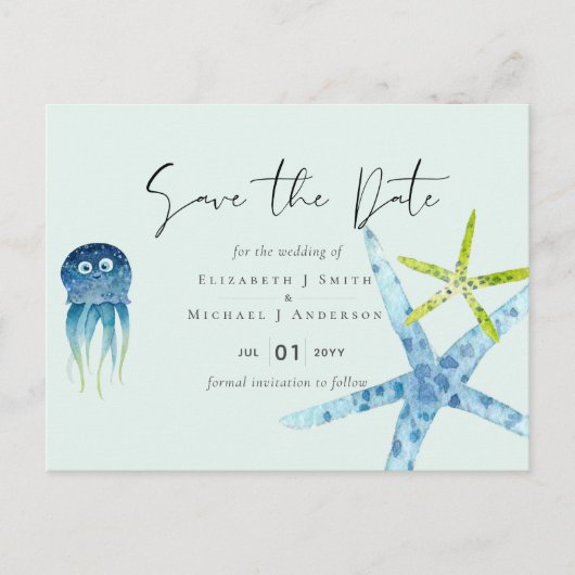BUDGET Salife Beach Ocean Wedding Save the Date Briefkaart (Voorkant)