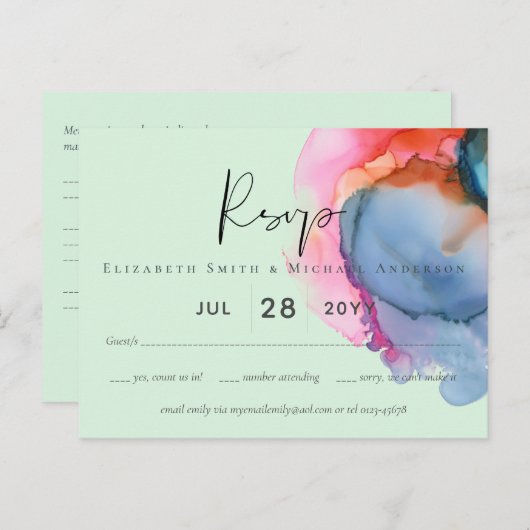 BUDGET samenvatting Rainbow Watercolor Bruiloft Briefkaart (Voorkant / Achterkant)