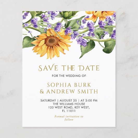 BUDGET Sanflowers & Lavander Save The Date (Voorkant)