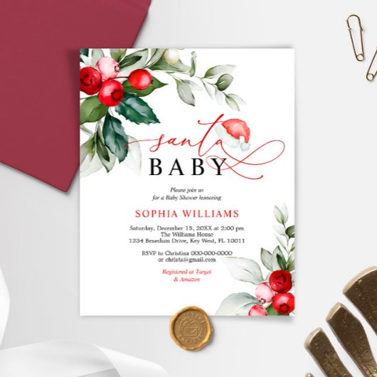 Budget Santa Baby kerstfeest Baby shower Uitnodigi