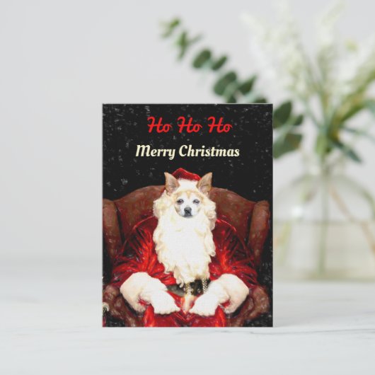 Budget Santa Chihuahua Dog Red Funny Cute Holiday Briefkaart (Staand voorkant)