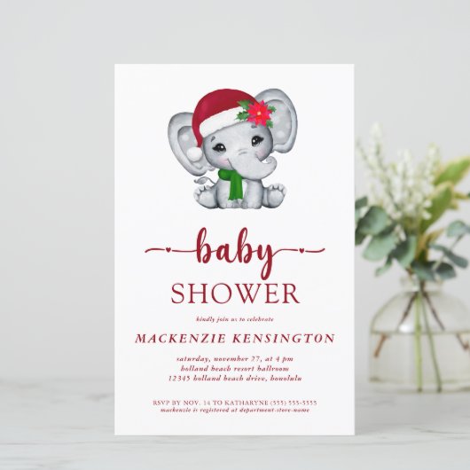 Budget Santa Elephant Baby shower Uitnodiging (Staand voorkant)
