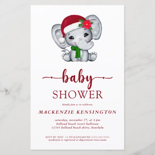 Budget Santa Elephant Baby shower Uitnodiging (Voorkant)