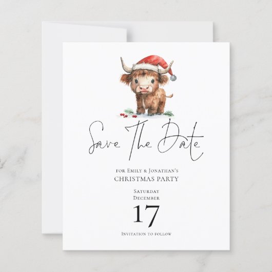 Budget Santa Highland Koe Christmas Save the Date (Voorkant)