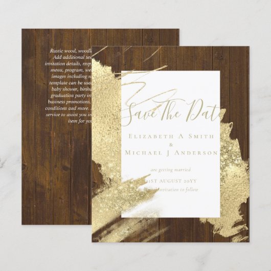 BUDGET SAVE DATES Goud Folie Glitter Look Abstract (Voorkant / Achterkant)