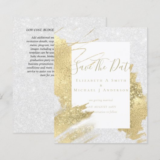 BUDGET SAVE DATES Goud Folie Glitter Look Abstract (Voorkant / Achterkant)
