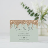BUDGET Save Dates Sage Gold Glitter Weddenschap Briefkaart (Staand voorkant)