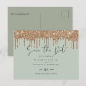 BUDGET Save Dates Sage Gold Glitter Weddenschap Briefkaart (Voorkant / Achterkant)