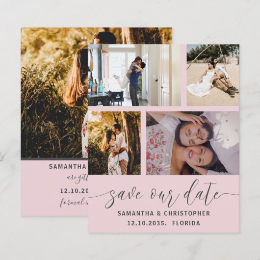 Budget Save Our Date Blush Roze Uitnodiging (Voorkant / Achterkant)