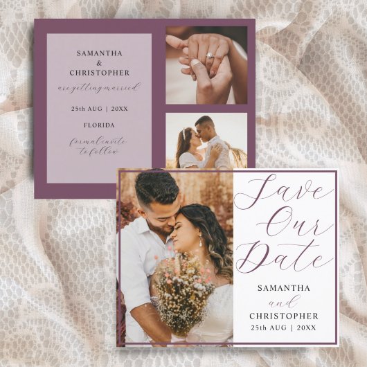 Budget Save Our Date Burgundy Photo Wedding