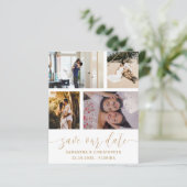 Budget Save Our Date Foto Gouden Script Uitnodigin (Staand voorkant)