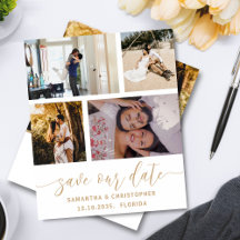 Budget Save Our Date Foto Gouden Script Uitnodigin