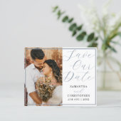 Budget Save Our Date Stofblauw Foto Huwelijk (Staand voorkant)