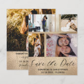 Budget Save the Date 4 Foto Gouden Uitnodiging (Voorkant / Achterkant)