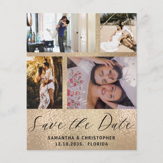 Budget Save the Date 4 Foto Gouden Uitnodiging (Voorkant)