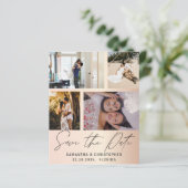 Budget Save the Date 4 Foto Roze Goud Uitnodiging (Staand voorkant)