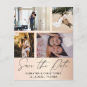 Budget Save the Date 4 Foto Roze Goud Uitnodiging (Voorkant)