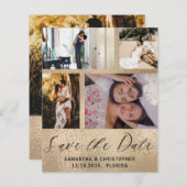 Budget Save the Date 4 Photo Gold Invitation (Voorkant / Achterkant)