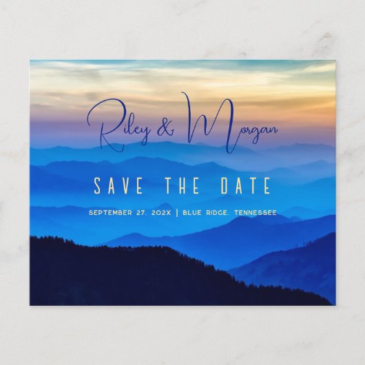 Budget Save the Date Blue Mountain Wedding Flyer (Voorkant)