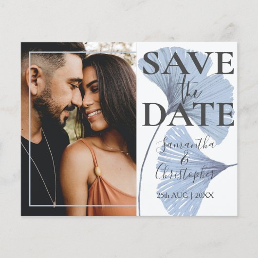 Budget Save the Date Blue Photo Wedding (Voorkant)