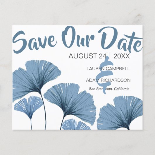Budget Save the Date Blue & White Foliage Wedding (Voorkant)