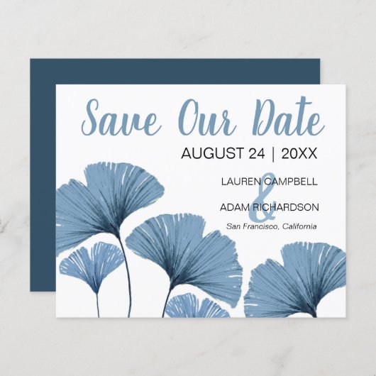 Budget Save the Date Blue & White Foliage Wedding (Voorkant / Achterkant)