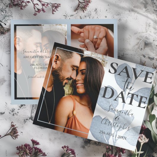 Budget Save the Date Eucalyptus Foto Bruiloft 