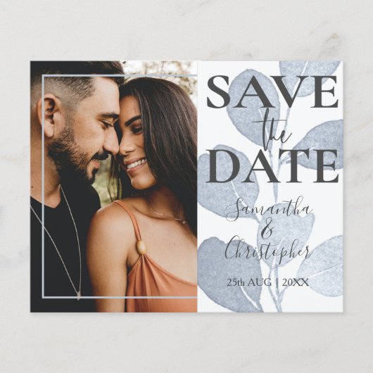 Budget Save the Date Eucalyptus Foto Bruiloft  (Voorkant)