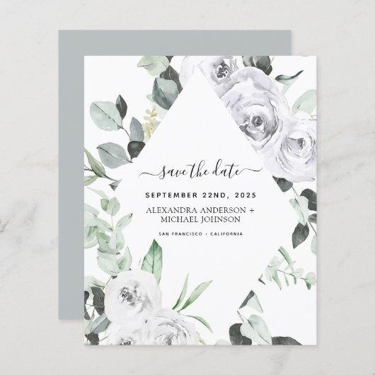 Budget Save the Date Eucalyptus White Floral (Voorkant / Achterkant)