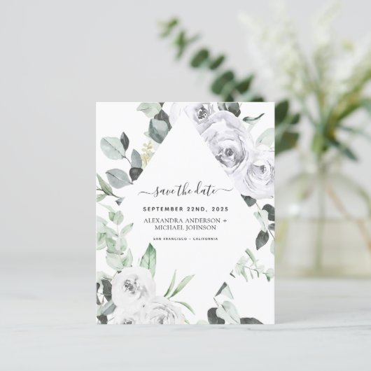 Budget Save the Date Eucalyptus White Floral (Staand voorkant)